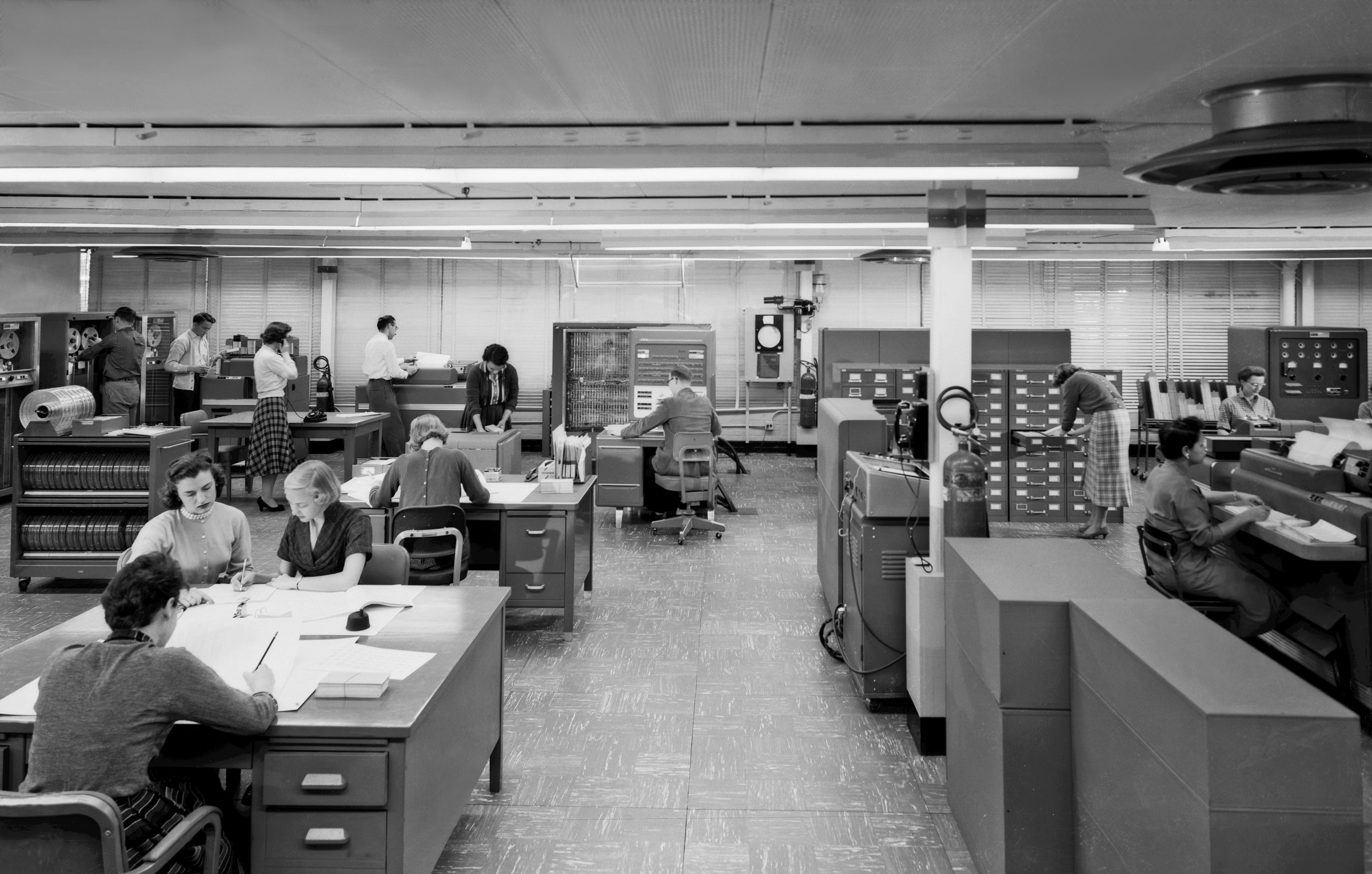 An IBM 704 computer room at NACA Langley, 1957